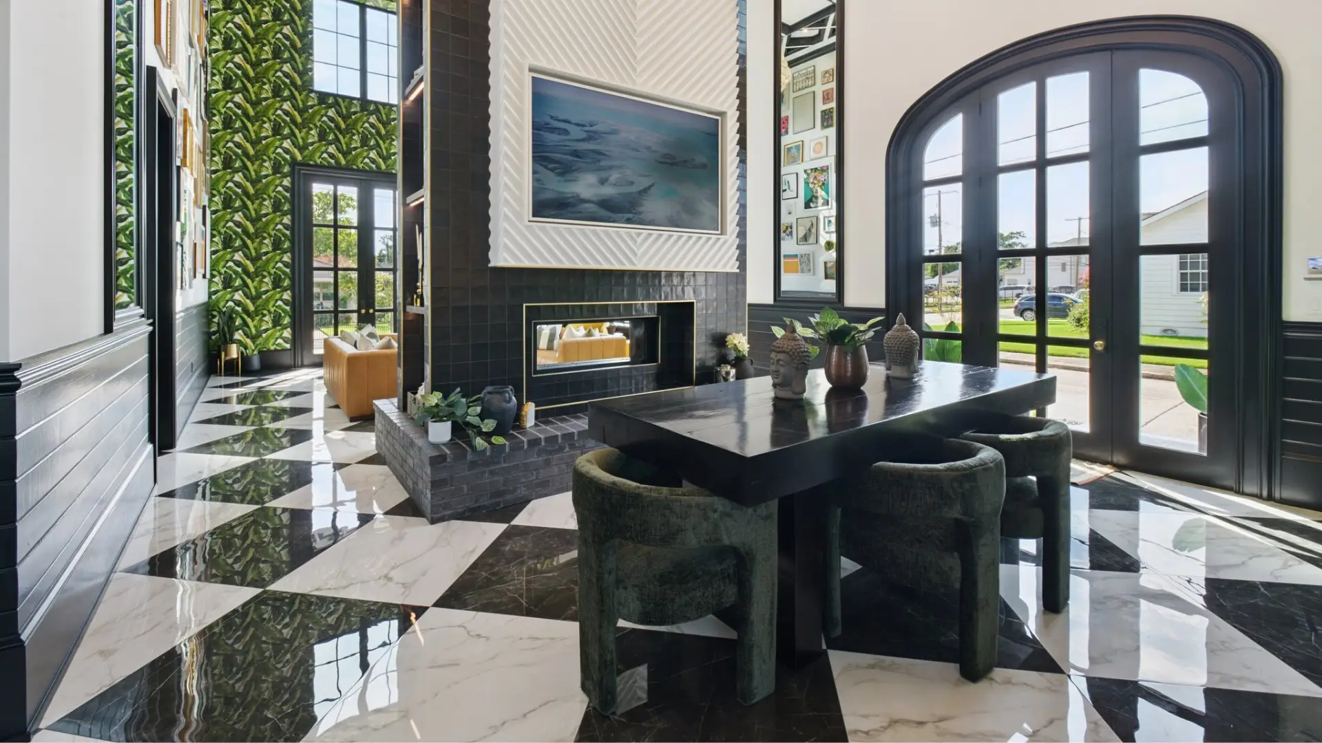 large tile floor in dining room