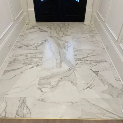 commercial wood look floors in a bank 