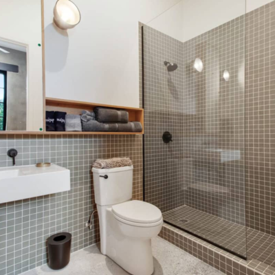 Bathroom remodeling with custom shower tile and porcelain flooring