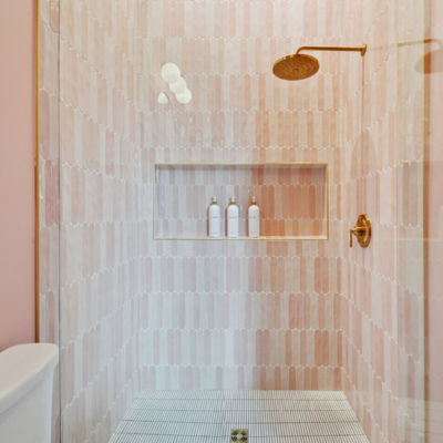 Contemporary porcelain shower tile installation in Louisiana