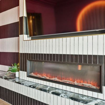 fireplace tile design with black and white tiles