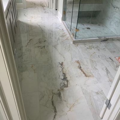 tile flooring in a bright bathroom
